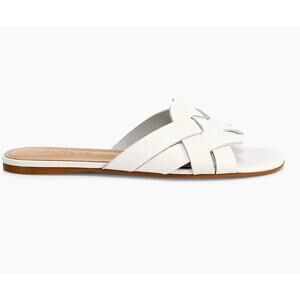SCHUTZ White Leather Woven Slide Sandals